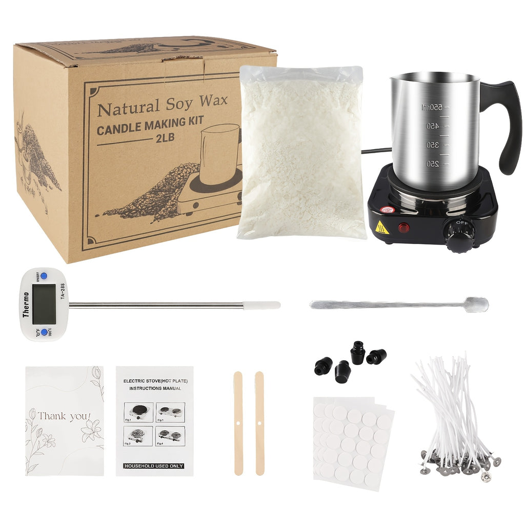 Candle Making Kit with Electric Heater, Listed 2lb Soy Wax, Stainless Steel Pouring Pot, Digital Thermometer and 50 Wicks for Adult DIY Candle Crafts