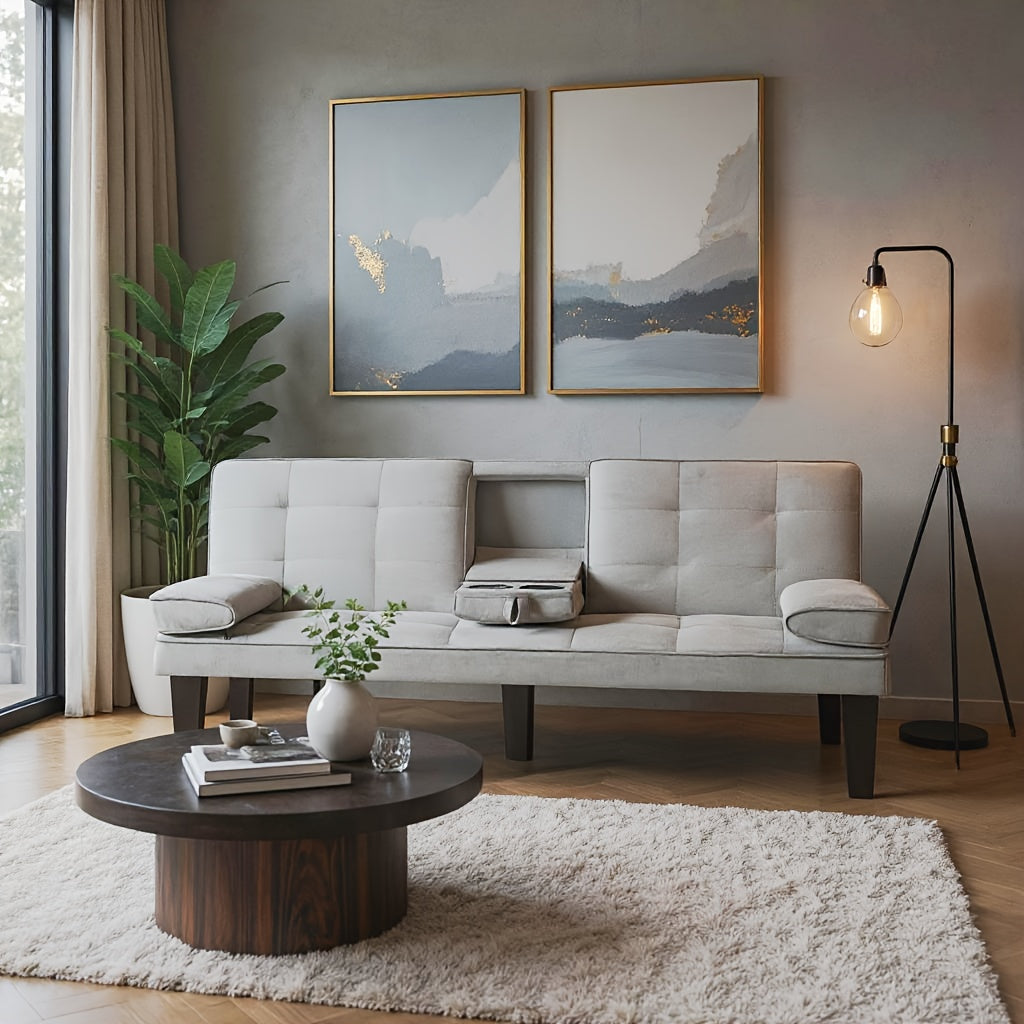 Foldable Sofa Bed with Frame and Fabric Upholstery, Gray Black or Blue Convertible Seating for Apartment Living Rooms, Dorms and Studio Furniture Layouts