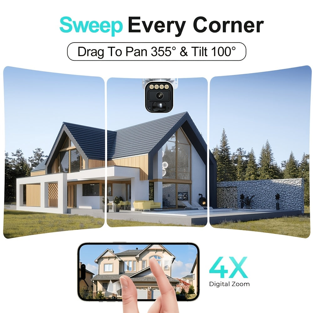 6MP 4G Solar Security Camera by PHANSATIM, Outdoor PTZ with Human Detection, Color Night Vision, Two-Way Audio and 5200mAh Battery, No WiFi Required