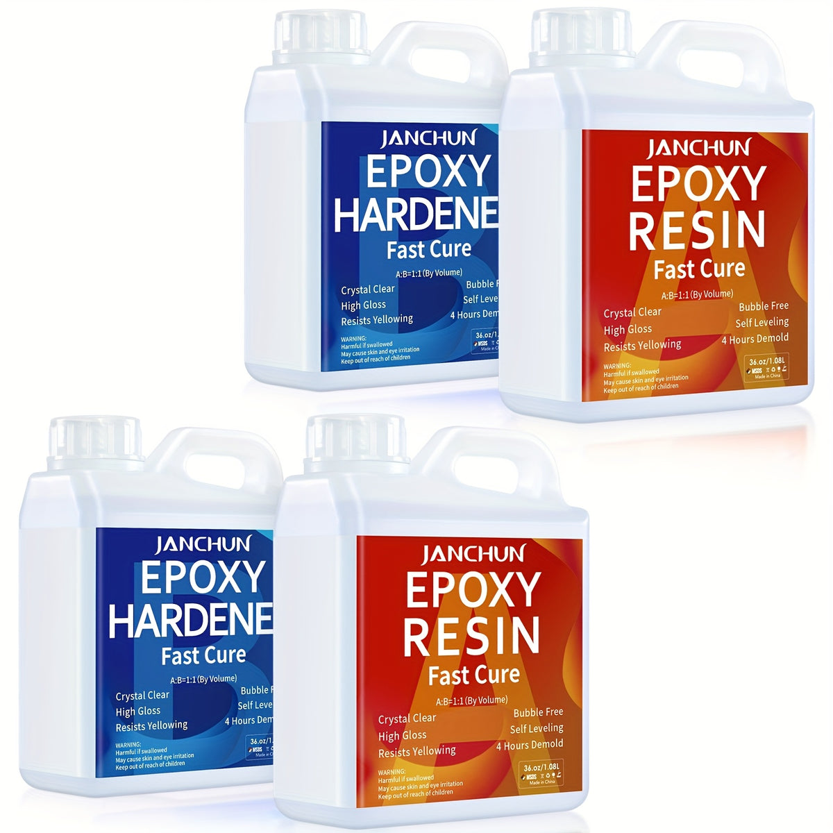 Epoxy Resin Kit by JANCHUN with Clear Gloss Finish and Listed 1:1 Volume Mixing, Four Capacity Options for Decorative Casting, Jewelry and Art Coating Projects