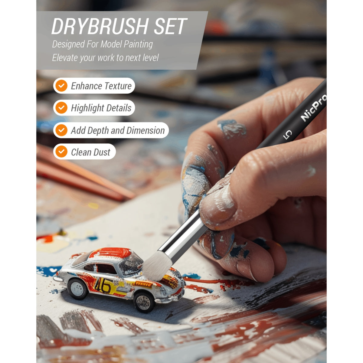 Miniature Paint Brush Set by Nicpro, 21-Piece Detail Painting and Drybrush Kit with Container for Acrylic, Watercolor, Models and Paint by Number