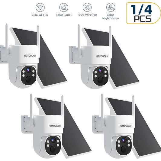 1080P Solar Outdoor Security Camera with 360-Degree View, Color Night Vision, Human Tracking, Siren, Spotlights and Two-Way Talk, White Camera Options