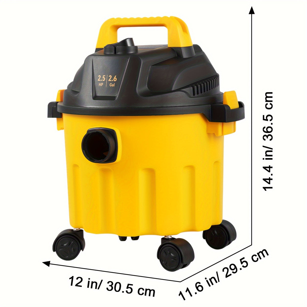 VEVOR 3-in-1 Portable Shop Vacuum 2.6 Gallon, 2.5 Peak HP Wet Dry Vac with Blowing Function and Attachments Storage, Lightweight Compact Vacuum Cleaner for Garage, Car Detailing, Workshop, Carpet, Upholstery and Home Cleanup, Black and Yellow
