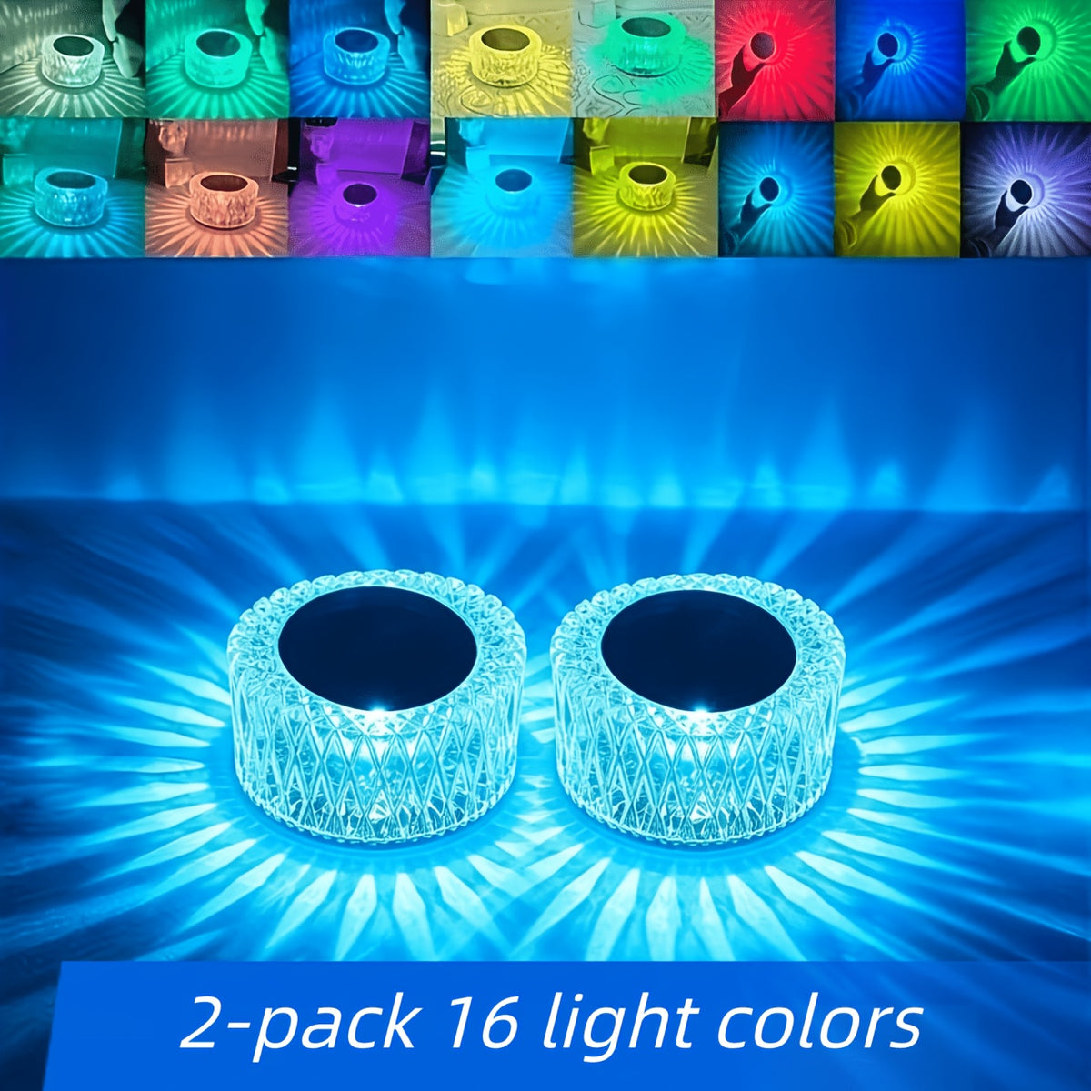 Color Changing Crystal Table Lamps, 2-Pack USB LED Bedside Lights with 16 Colors, Touch Control and 3 Brightness Levels for Bedroom & Party Decor