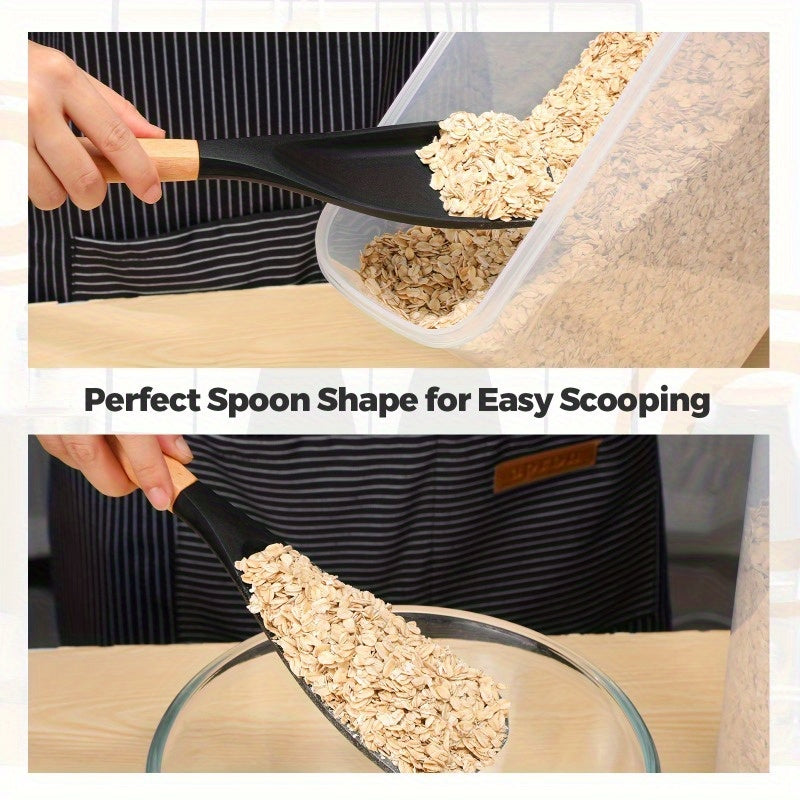 Silicone Cooking Spoon with Wooden Handle and Listed 12-Inch Length, Black or Black 2PC Options for Mixing, Stirring and Serving in Home Kitchens
