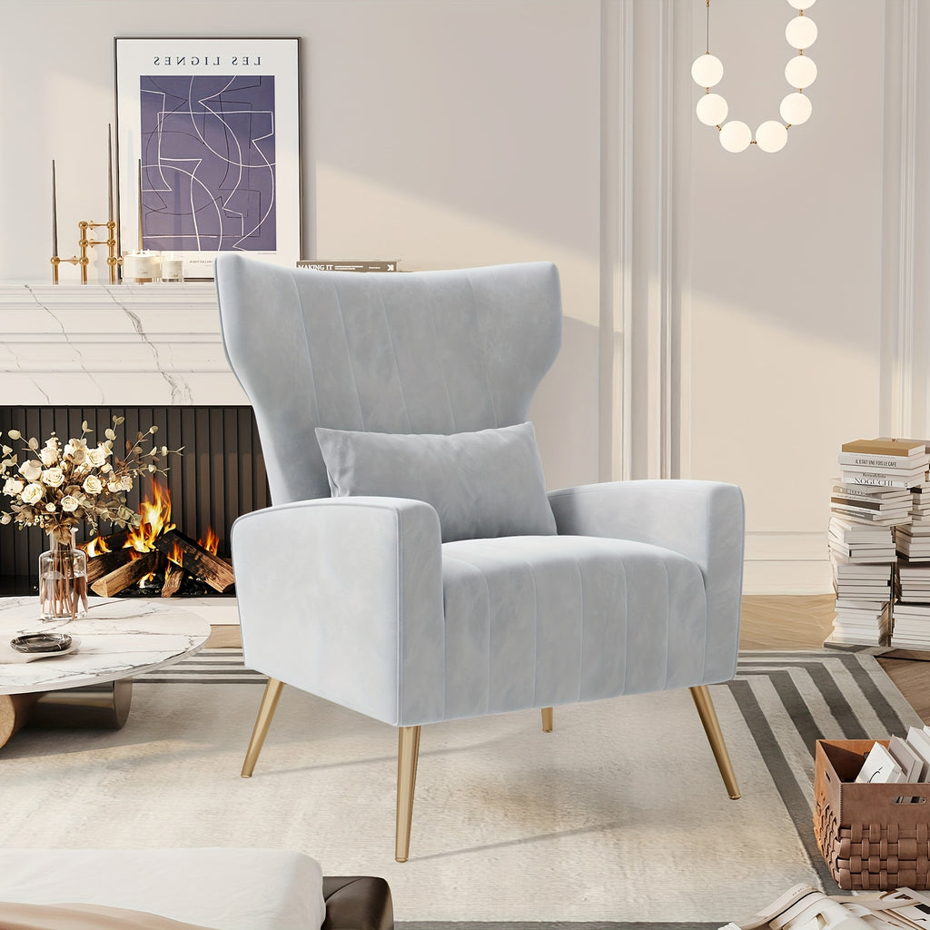 Velvet Accent Armchair with Metal Legs and Spring Support, Sponge-Filled Mid-Century Modern Reading Chair for Living Room and Cozy Seating Corners