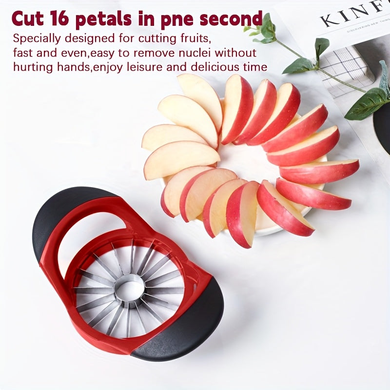 Apple Slicer and Corer in Red, Manual Fruit Cutting Tool for Compatible Apples and Pears, Kitchen Prep Accessory for Snacks and Family Fruit Platters