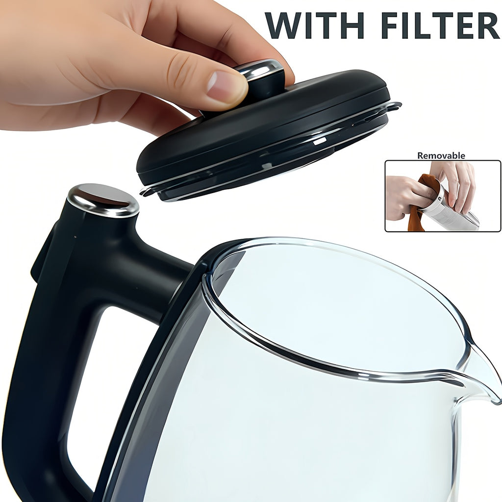Removable-Filter Electric Kettle, Black 1.8L Water Boiler with Listed 304 Stainless Steel, 360-Degree Base, Auto Shut-Off and Boil-Dry Protection for Tea and Coffee