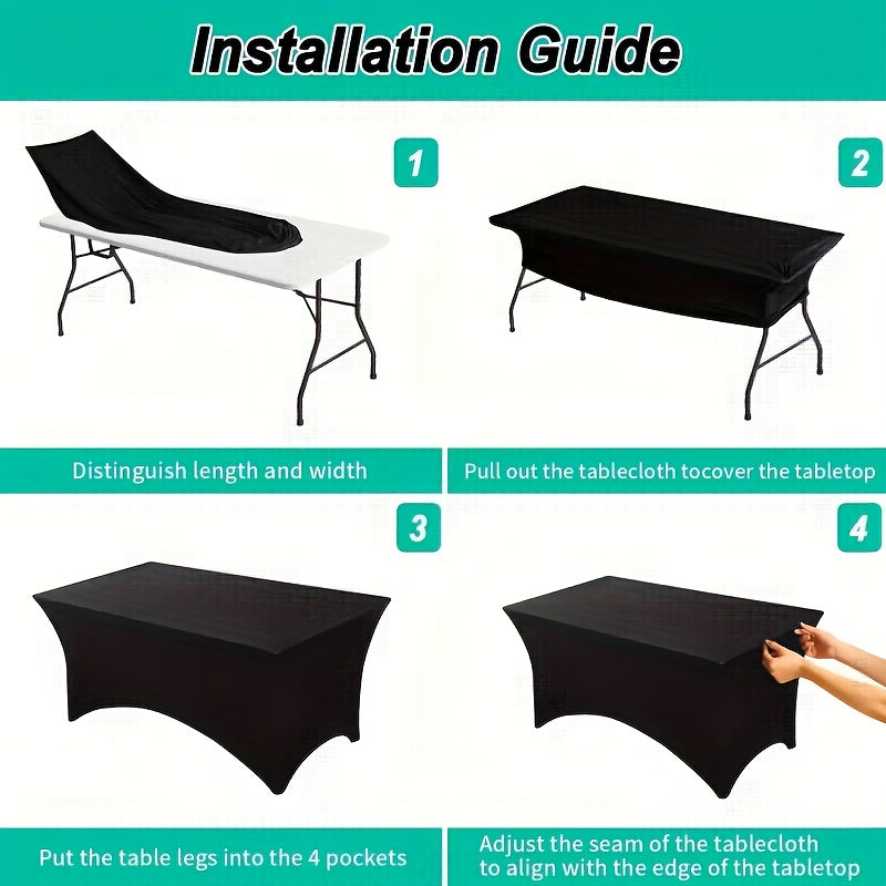 Stretch Table Covers for 6-Foot Rectangular Tables, Black or White Polyester Spandex Tablecloths with Leg Pockets, 3 or 5 Pack Options for Weddings and Displays