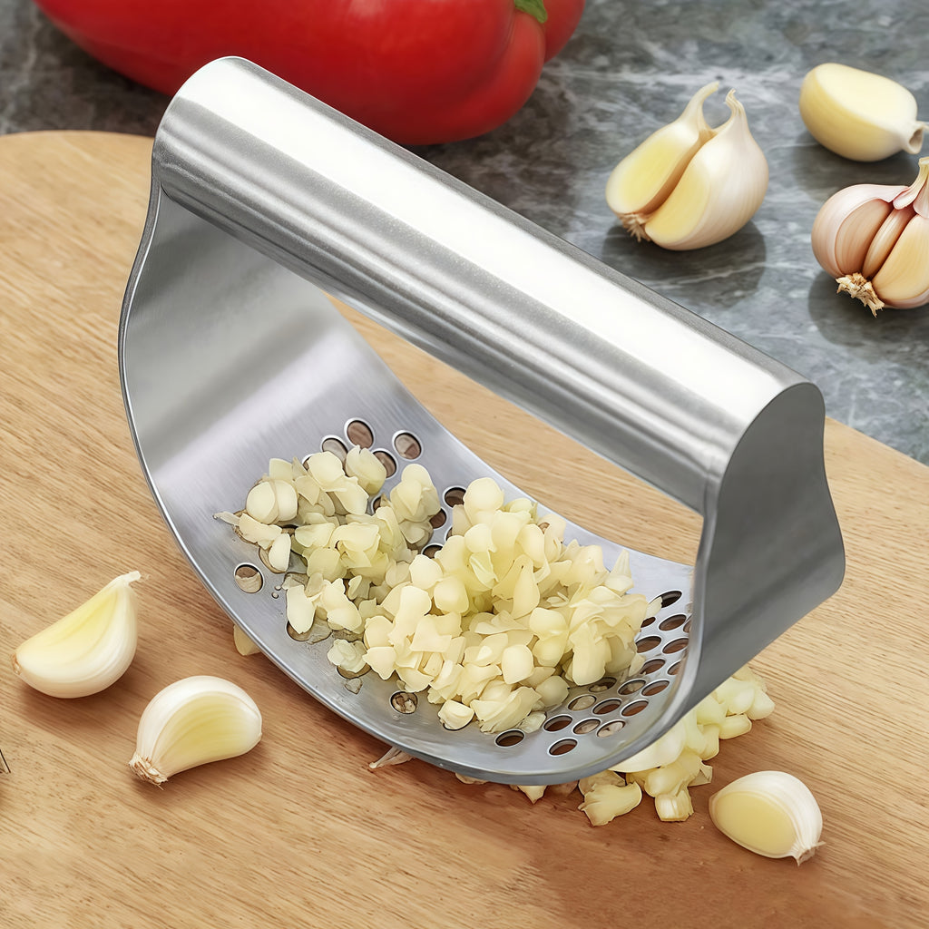 304 Stainless Steel Garlic Press, Washable Garlic Crusher and Food Preparation Tool with 1, 2 or 3-Piece Option Labels for Home and Restaurant Kitchens