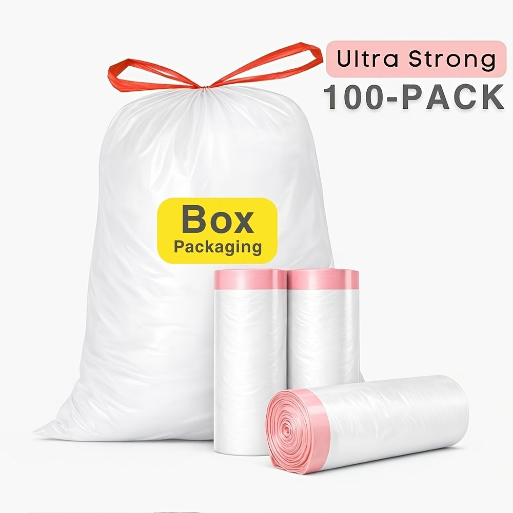 Drawstring Garbage Bags in 100-Count Packs, 4-Gallon or 13-Gallon Disposable Trash Can Liners for Compatible Kitchen, Office and Household Wastebaskets