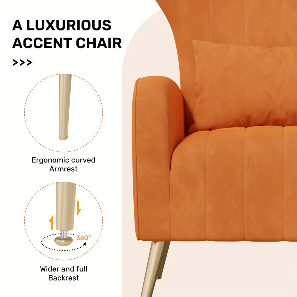 Velvet Accent Armchair with Metal Legs and Spring Support, Sponge-Filled Mid-Century Modern Reading Chair for Living Room and Cozy Seating Corners