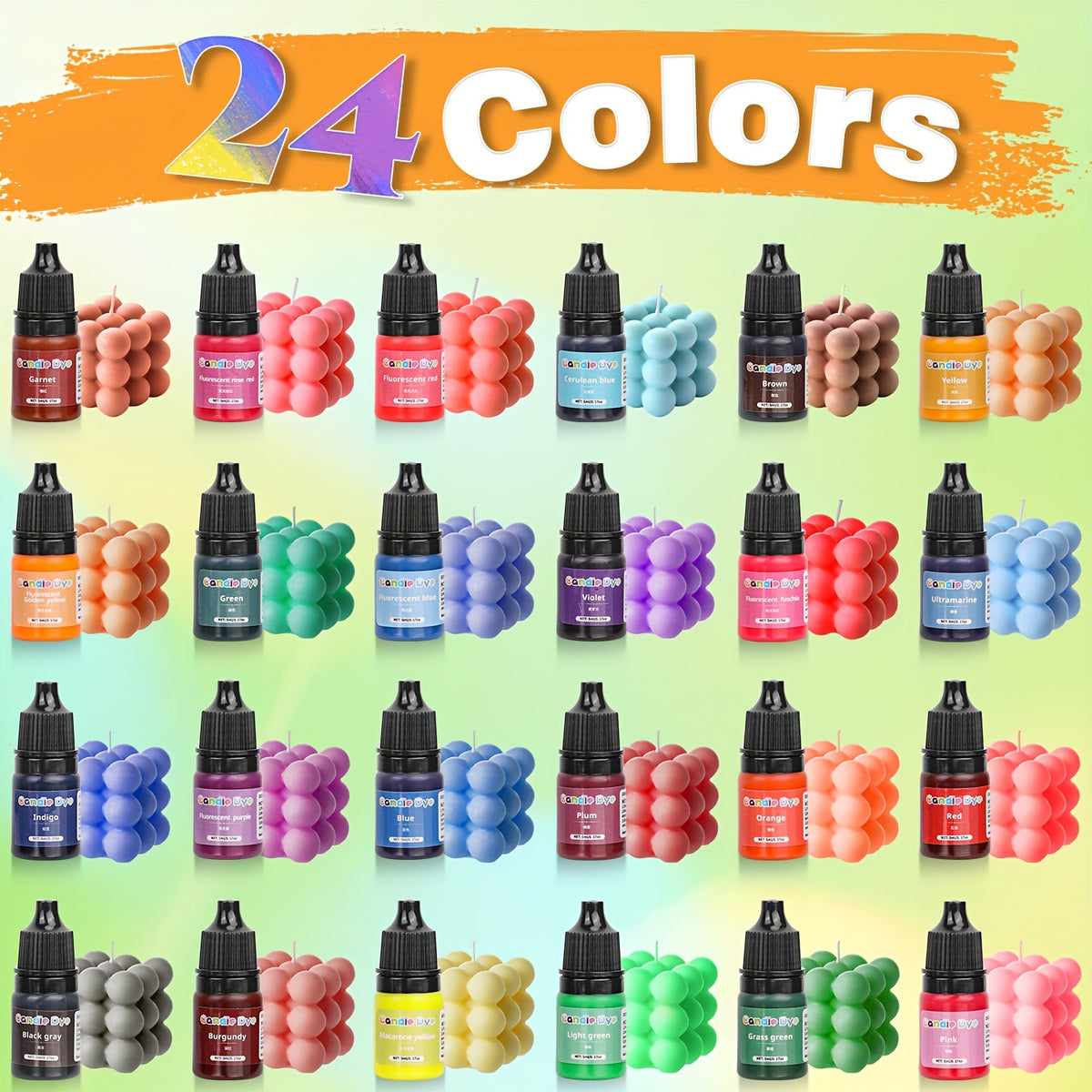 Oil Based Candle Dye Selection with Twenty-Four Listed Colors and Mixed Color Option, Craft Colorants with Soap Coloring Reference for Compatible Adult DIY Projects