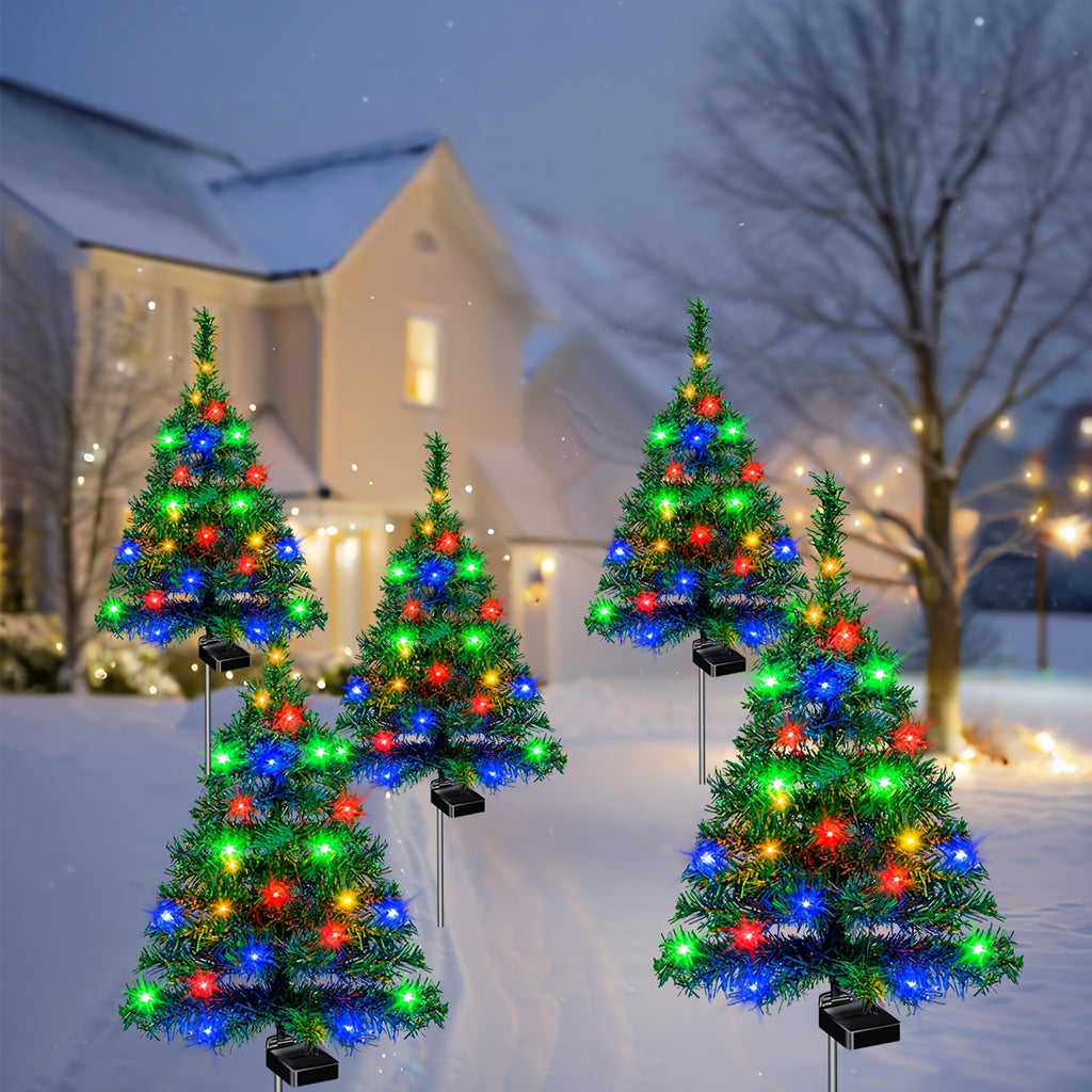 Small Solar Christmas Tree Lights, 2pcs Pre-Lit Tree Decoration Option for Coordinated Holiday Displays Along Outdoor Garden Paths and Courtyard Spaces