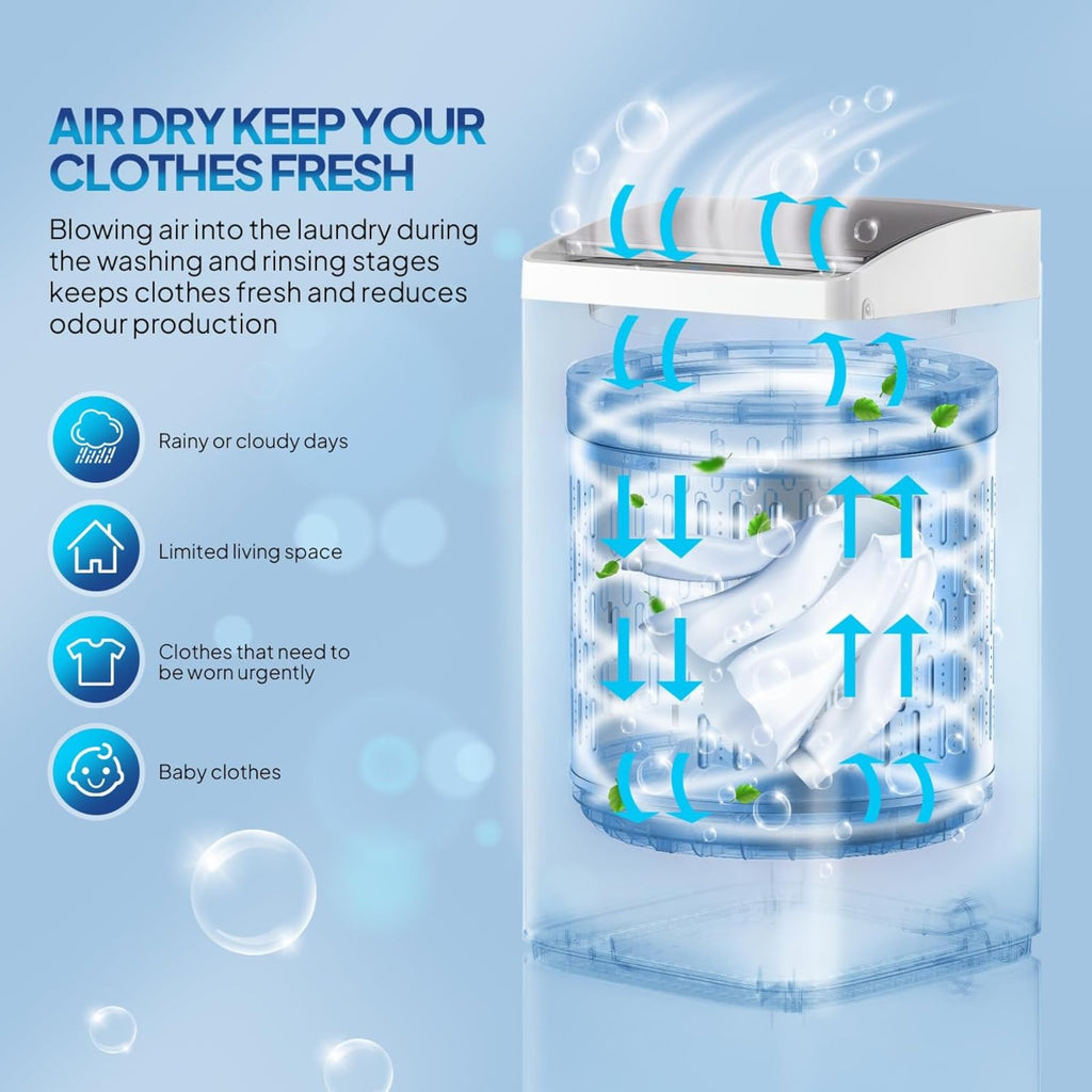 Compact Washing Machine with Drain Pump, Fully Automatic 17.8 lbs Portable Laundry Washer with Stainless Steel Tub, 110V Top Load for Apartments, Dormitories, RVs, Campers and Small Homes