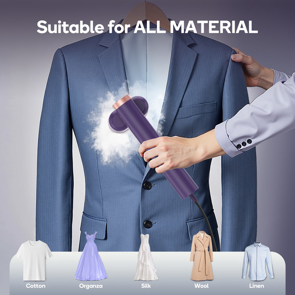 Two-Setting Garment Steamer, 1200W Handheld Clothes Steamer with Listed 15-Second Heat-Up in Royal Purple, Snow White or Mint Green for Home and Travel Fabric Care