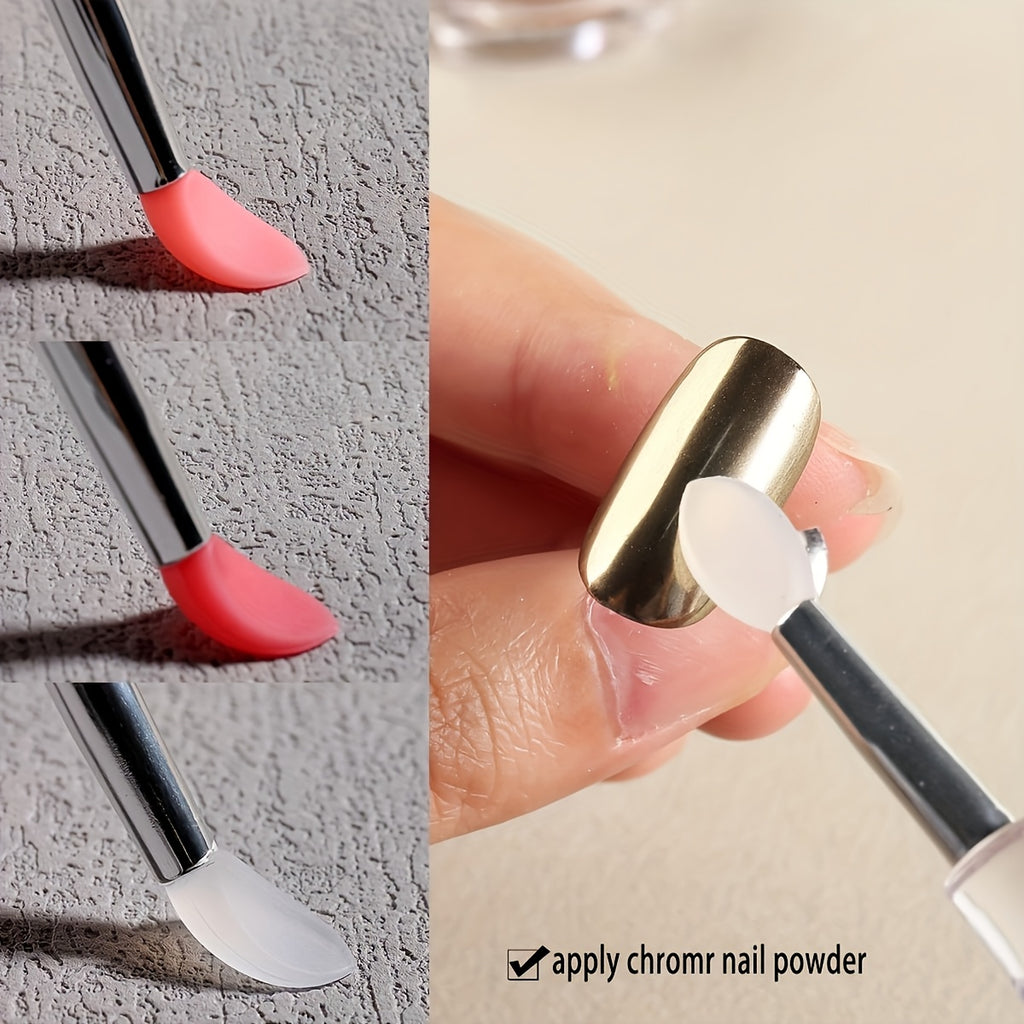 Silicone Nail Brush Set of Five with Listed Glitter Powder, Eyeshadow and Lip Application Uses, White, Pink or Red Options for Nail Art and Makeup Routines