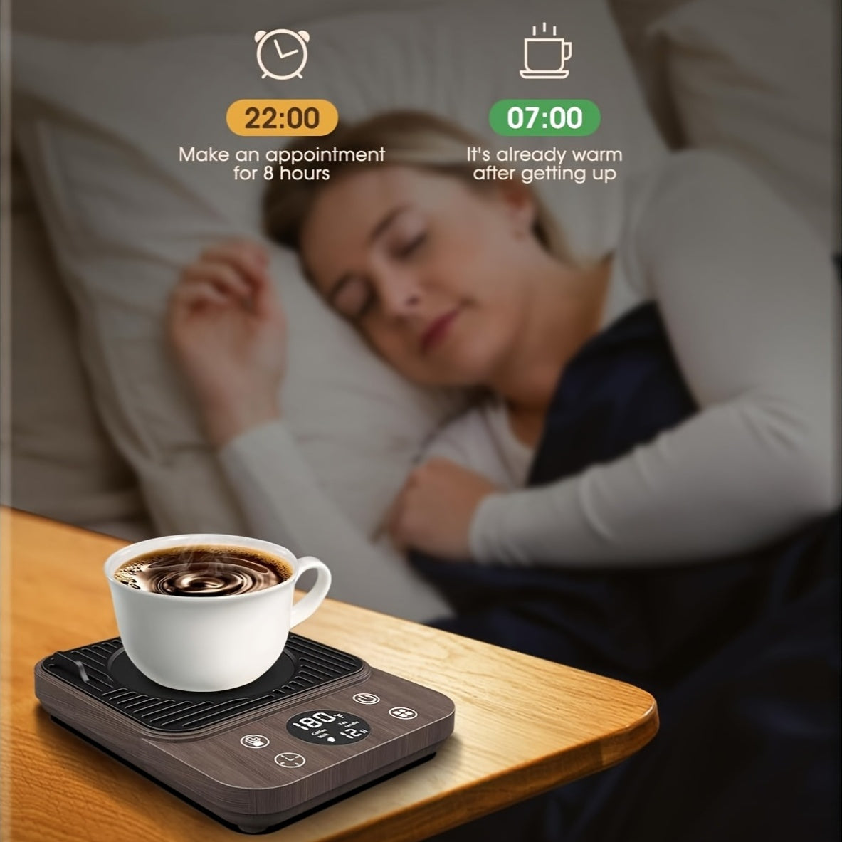 Coffee Mug Warmer with Hourly Drink Reminder, 9 Temperature Settings from 100-180°F, 4 Heating Modes, 1-12 Hour Timer and Auto Off for Desk Coffee and Tea