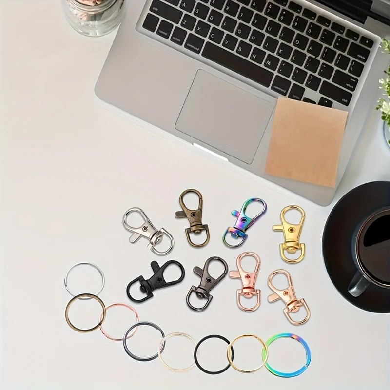 Keychain Hardware Kit 100 Pieces, Random Multicolor Set with 50 Swivel Keychains and 50 Metal Lobster Hooks for DIY Lanyards and Backpack Charms