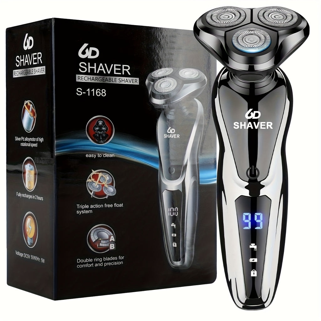 Cordless Electric Shaver for Men in Black with Rechargeable Battery, 3D Floating Cutter Head and LED Display, Single or Two-Piece Grooming Options