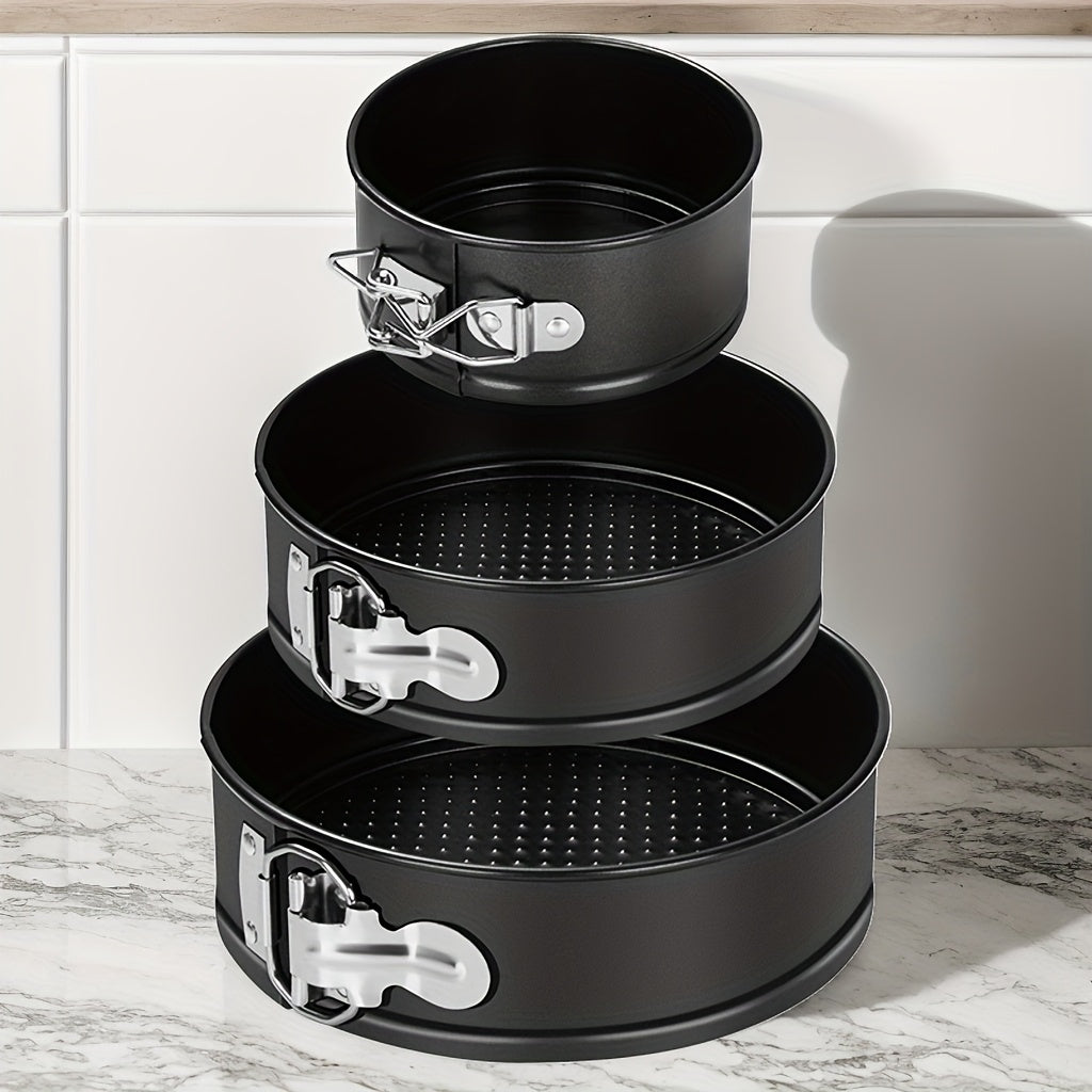 Springform Cake Pan Set with 4, 7 and 9 Inch Sizes, Black Nonstick Carbon Steel Round Cheesecake Pans with Removable Bottoms and Locking Latches for Home Baking