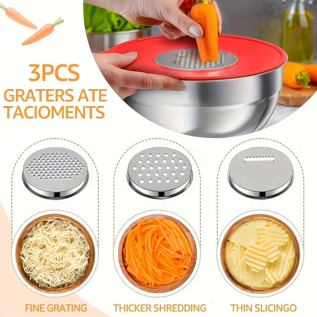 Stainless Steel Mixing Bowl Set with Lids, Listed 26-Piece Kitchen Collection with 7 Bowls and Grating or Slicing Tools for Baking, Salad Prep and Everyday Mixing