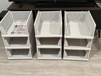 Stackable Closet Storage Baskets, 3-Piece Foldable Organizer Set with Listed 16.73 x 13.11 x 7.2 Inch Bins for Clothes, Files and Household Essentials