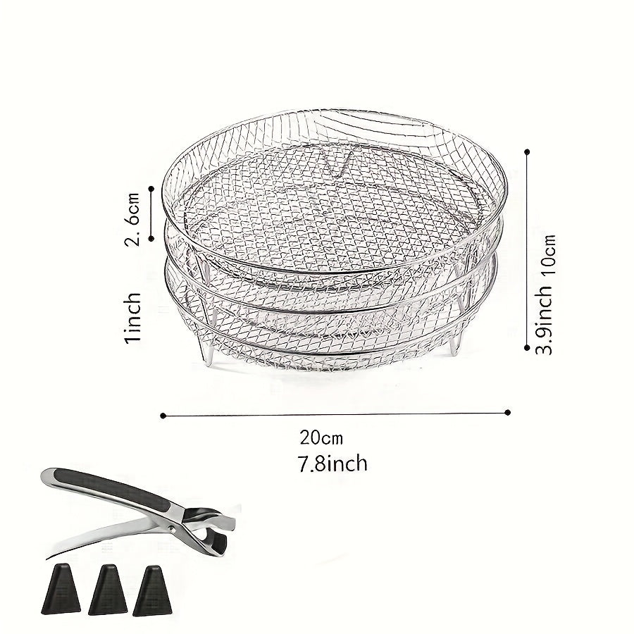 Stainless Steel Air Fryer Rack 7-Piece Set, Stackable Dehydrator Rack with Clip for 4.2 to 5.8 QT Air Fryers, Reusable Round Baking Rack, Washable Air Fryer Accessories for Cooking