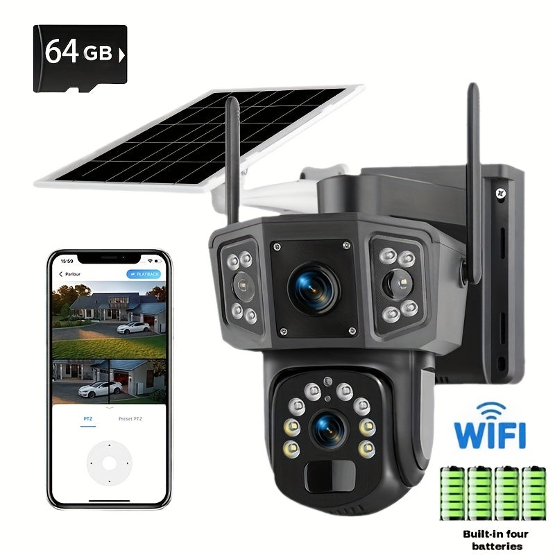 355° PTZ Outdoor Security Camera with 2.4GHz WiFi, Color Night Vision, PIR Sensor, Auto Tracking and Two-Way Audio, Solar and 4K-Labeled Options