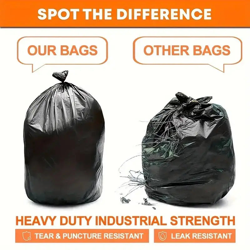 Black Large Trash Bags with Listed 55–60 Gallon Capacity, 25, 50, 100 or 150-Bag Options for Compatible Household Bins, Garden Cleanup and Camping Waste Collection