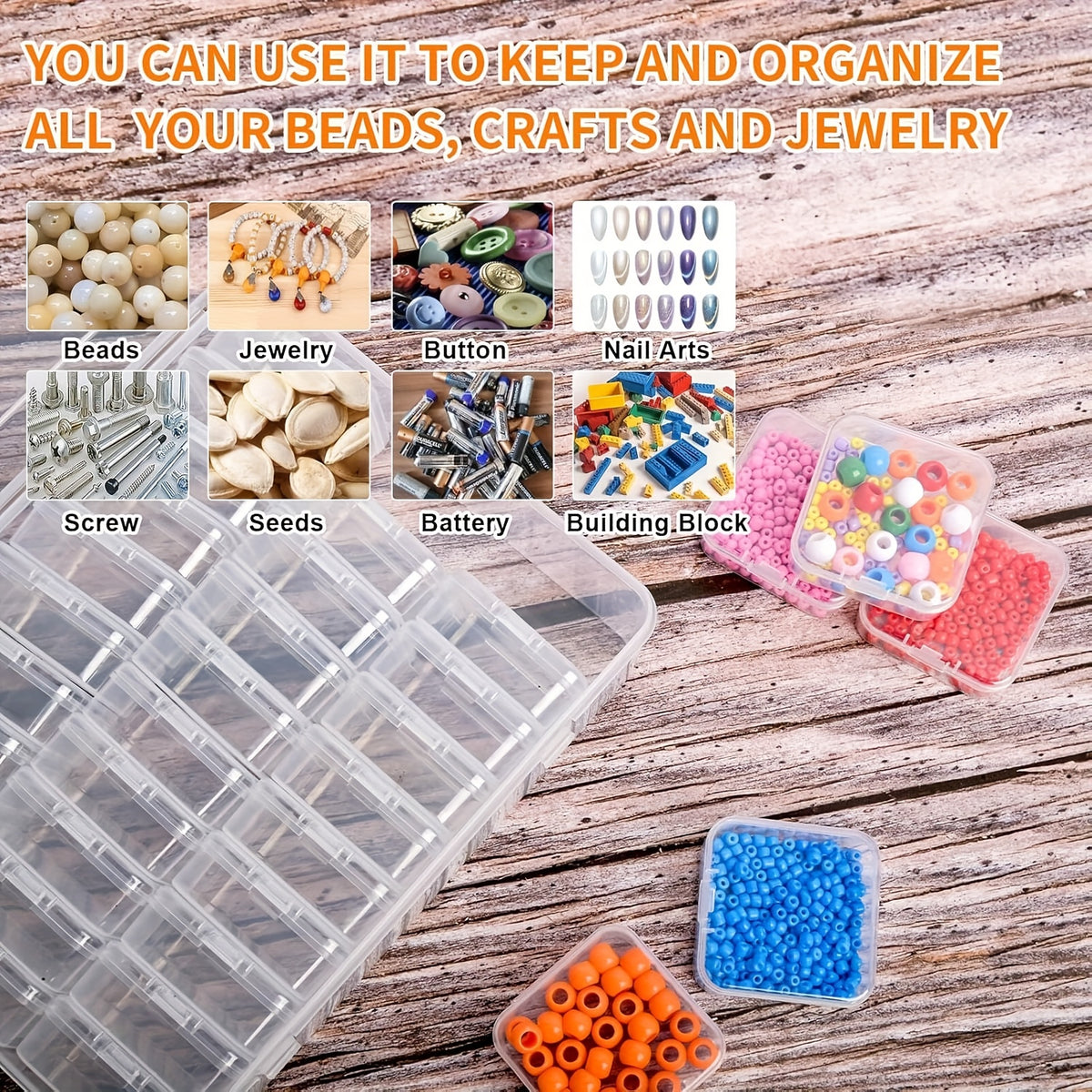 Bead Organizer Storage Box with Drawers and Stackable Plastic Design, Listed 60, 90, 120 or 180 Pocket Options Including Pink for Jewelry and Hair Accessory Sorting