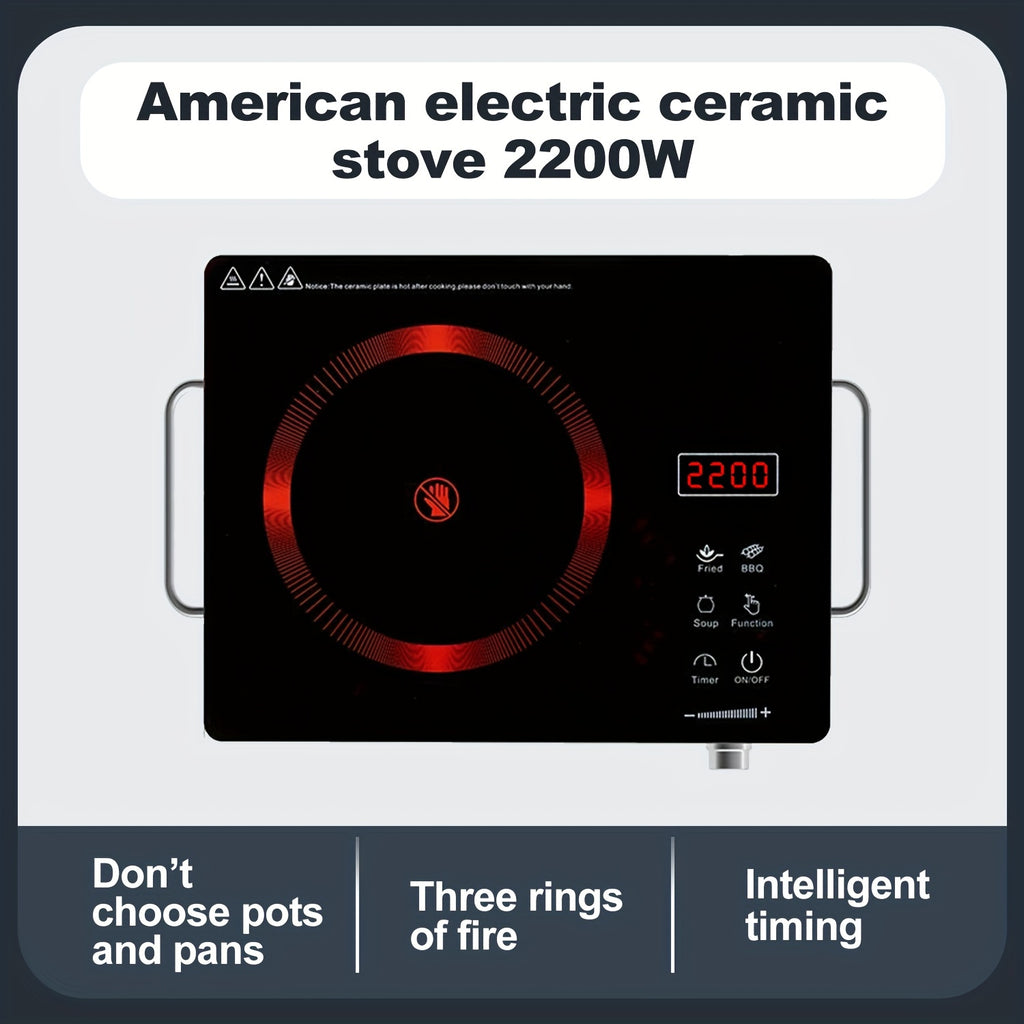 Induction Cooktop 2200W, Portable Electric Cooker with Touch and Knob Control, 3-Hour Timer and 4-Digit Display, Ceramic Single Burner Stove for Home Kitchen and Dorm, 110V US Plug