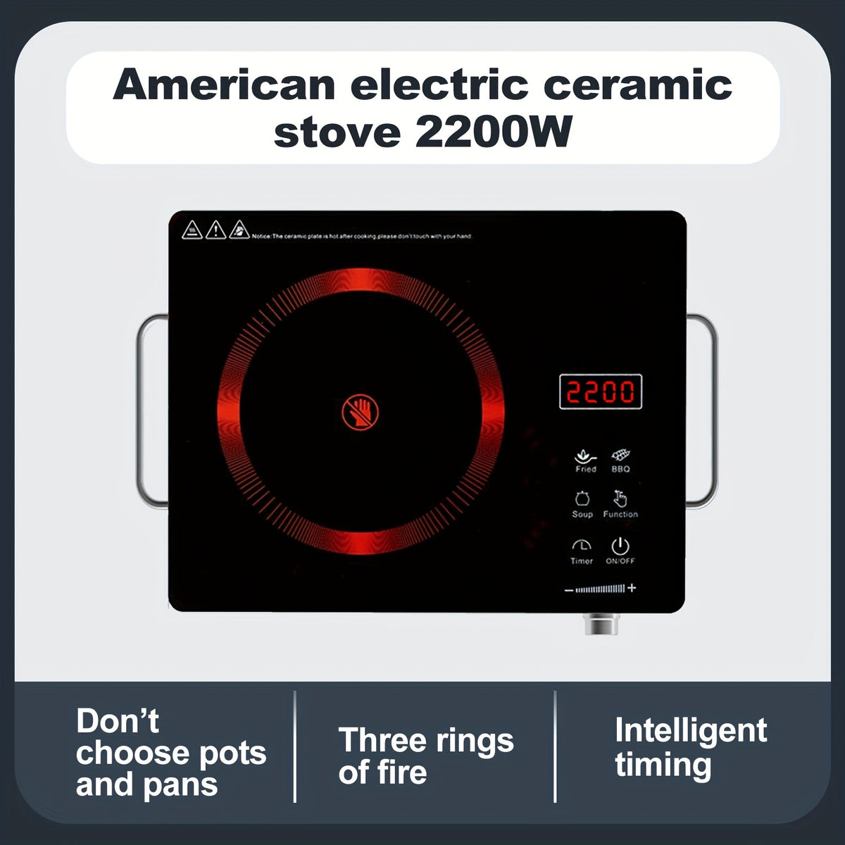 Induction Cooktop 2200W, Portable Electric Cooker with Touch and Knob Control, 3-Hour Timer and 4-Digit Display, Ceramic Single Burner Stove for Home Kitchen and Dorm, 110V US Plug
