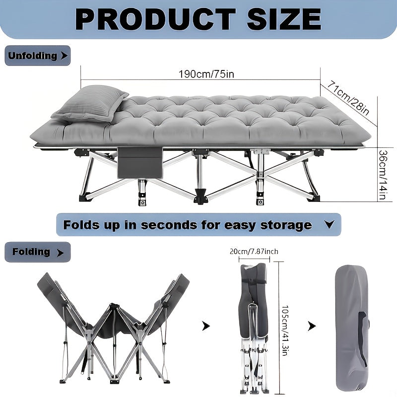 Portable Folding Camping Bed for Adult Guest Rest and Outdoor Trips, Black or Grey Model Labels with Listed 500, 600 or 700 lb Ratings and No Mattress Option