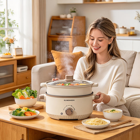 Double-Layer Electric Hot Pot with Steamer and Listed 118.35oz Capacity, Plug-In Nonstick Cooker for Ramen, Dumplings, Soup, Eggs and Oatmeal