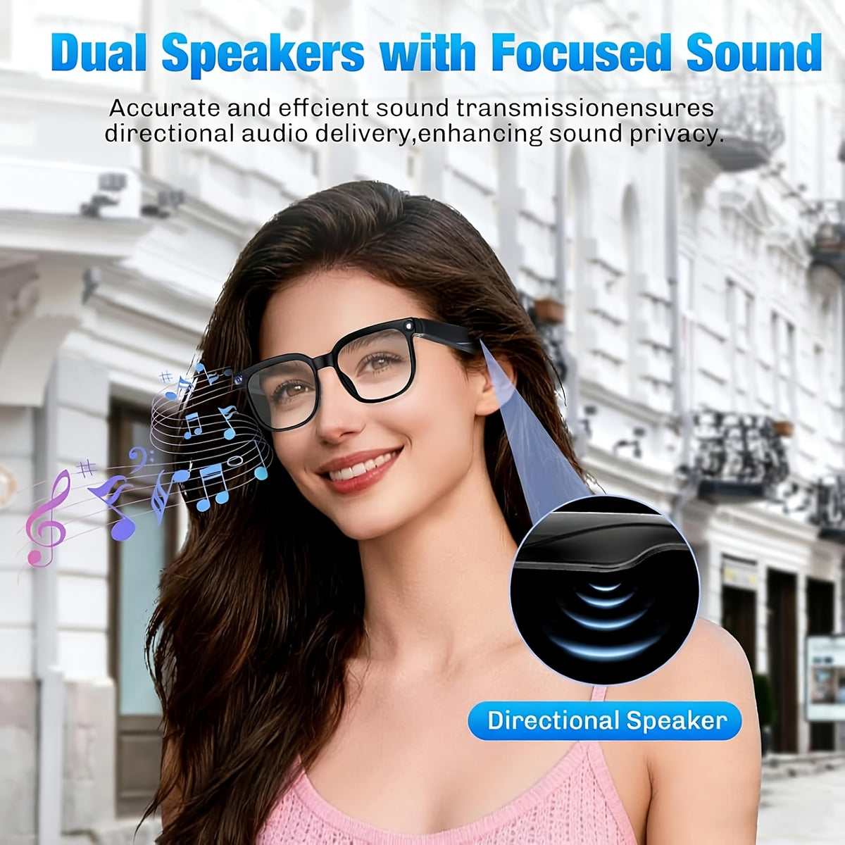 Open-Ear Camera Smart Glasses with Listed 4K Video, Photo Capture, AI Translation and Object Recognition, Bluetooth with Photochromic or Clear Lens Options