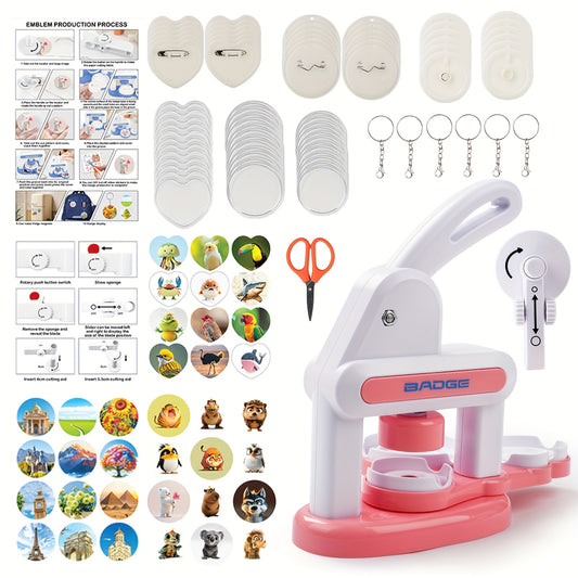DIY Pin Badge Press Machine in Pink or Blue, Installation-Free Button Maker for Compatible Custom Button Projects, Handmade Gifts and Craft Sessions