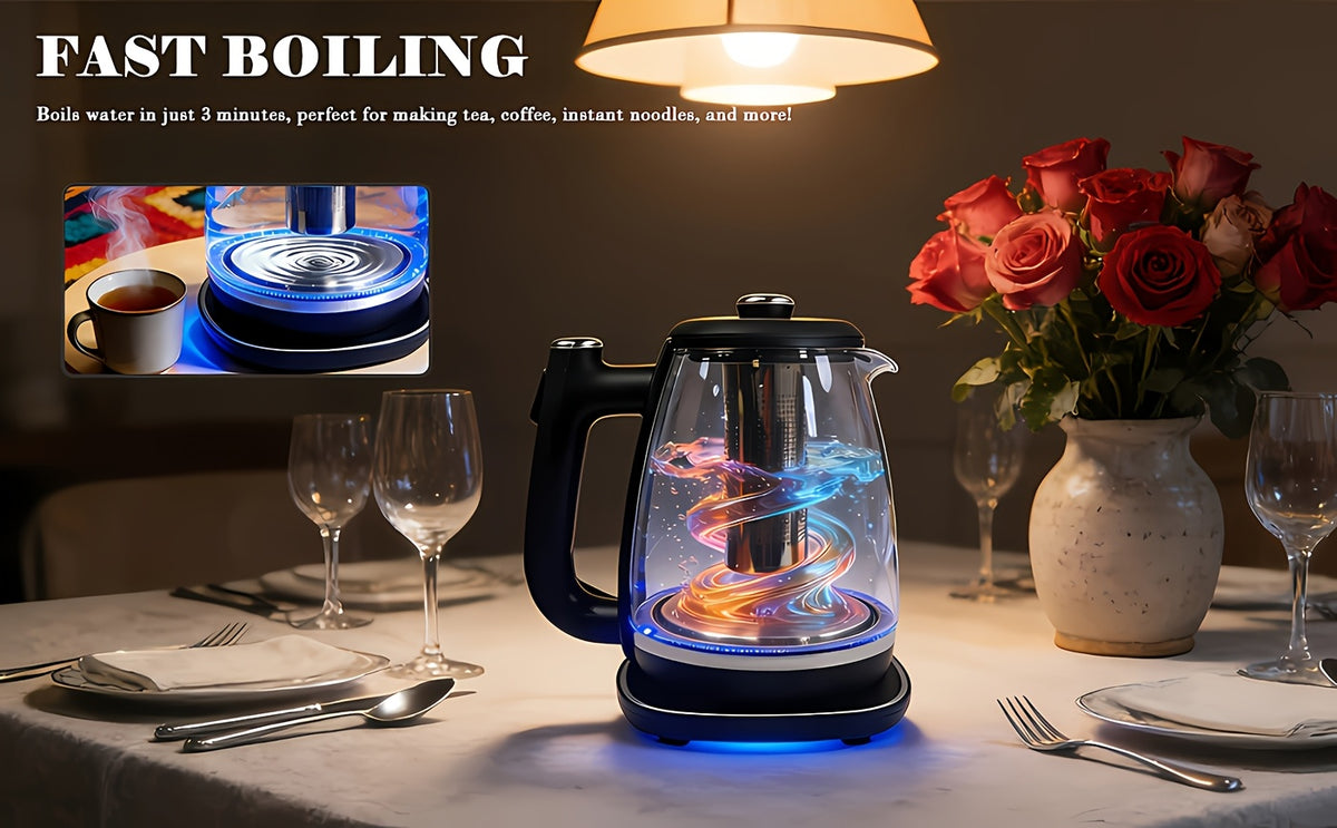 Removable-Filter Electric Kettle, Black 1.8L Water Boiler with Listed 304 Stainless Steel, 360-Degree Base, Auto Shut-Off and Boil-Dry Protection for Tea and Coffee
