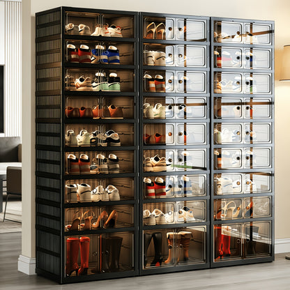 Foldable Shoe Cabinet with Clear Magnetic Doors, Tool-Free One-Piece Design and Listed 3, 6 or 9-Tier Options for Entryway and Hallway Storage
