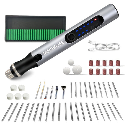 Cordless Rotary Engraving Pen with Adjustable Speed, Rechargeable Battery and 2.35mm Chuck, Silvery Compact Tool for Small Wood Crafts, Sanding and Polishing