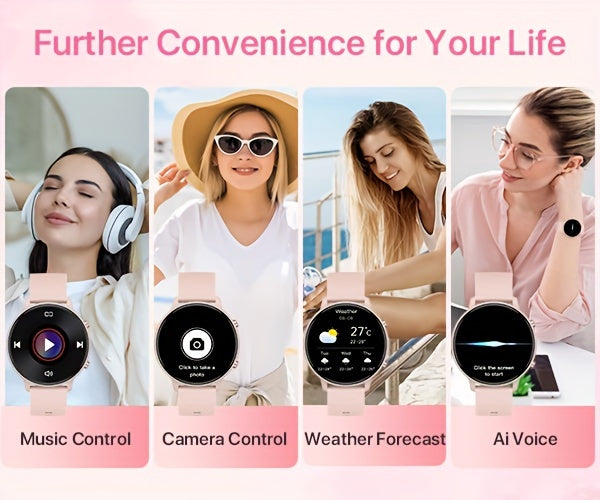 Pink Calling Smartwatch for Women with 1.39-Inch Full Touchscreen, Message Alerts, Step Distance and Calorie Tracking, 100+ Sports Modes for iPhone and Android