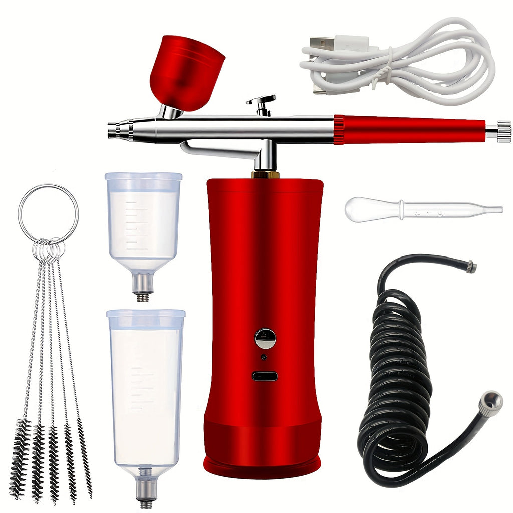 Cordless Airbrush Kit with Compressor, Rechargeable 0.3mm Nozzle with 3 Pressure Settings, Three Paint Cups & Cleaning Brushes for Art and Nail Designs