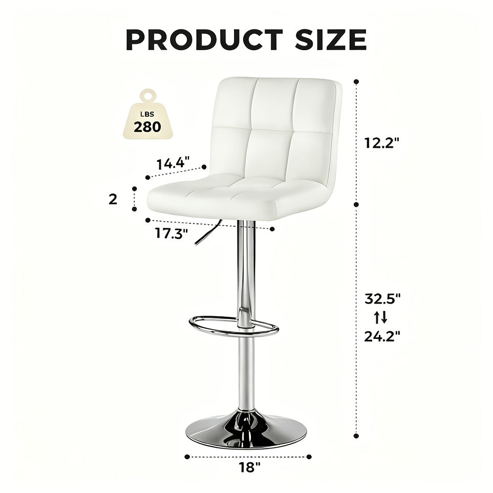 Armless Swivel Bar Stools with Adjustable Hydraulic Height Wording, PU Leather Seat Cushions and Backrests, White Two-Pack or Black Option for Home Kitchen Seating
