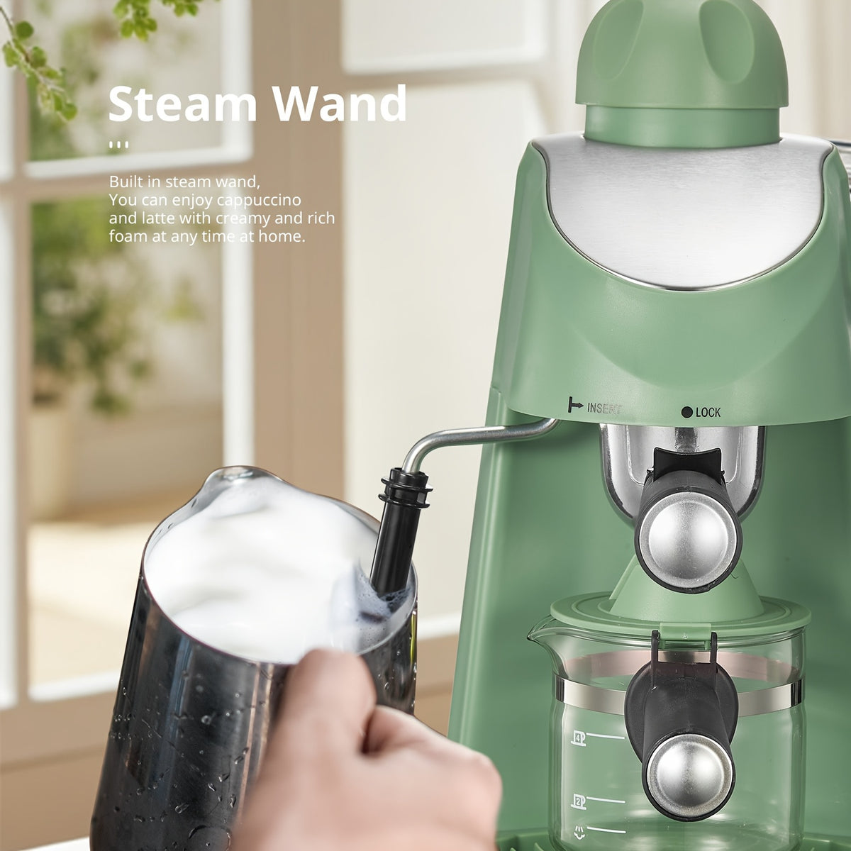 3.5 Bar Steam Espresso Machine Yabano, Compact Four-Cup Coffee Maker with Built-In Milk Frothing Wand and Removable Drip Tray in Black for Home