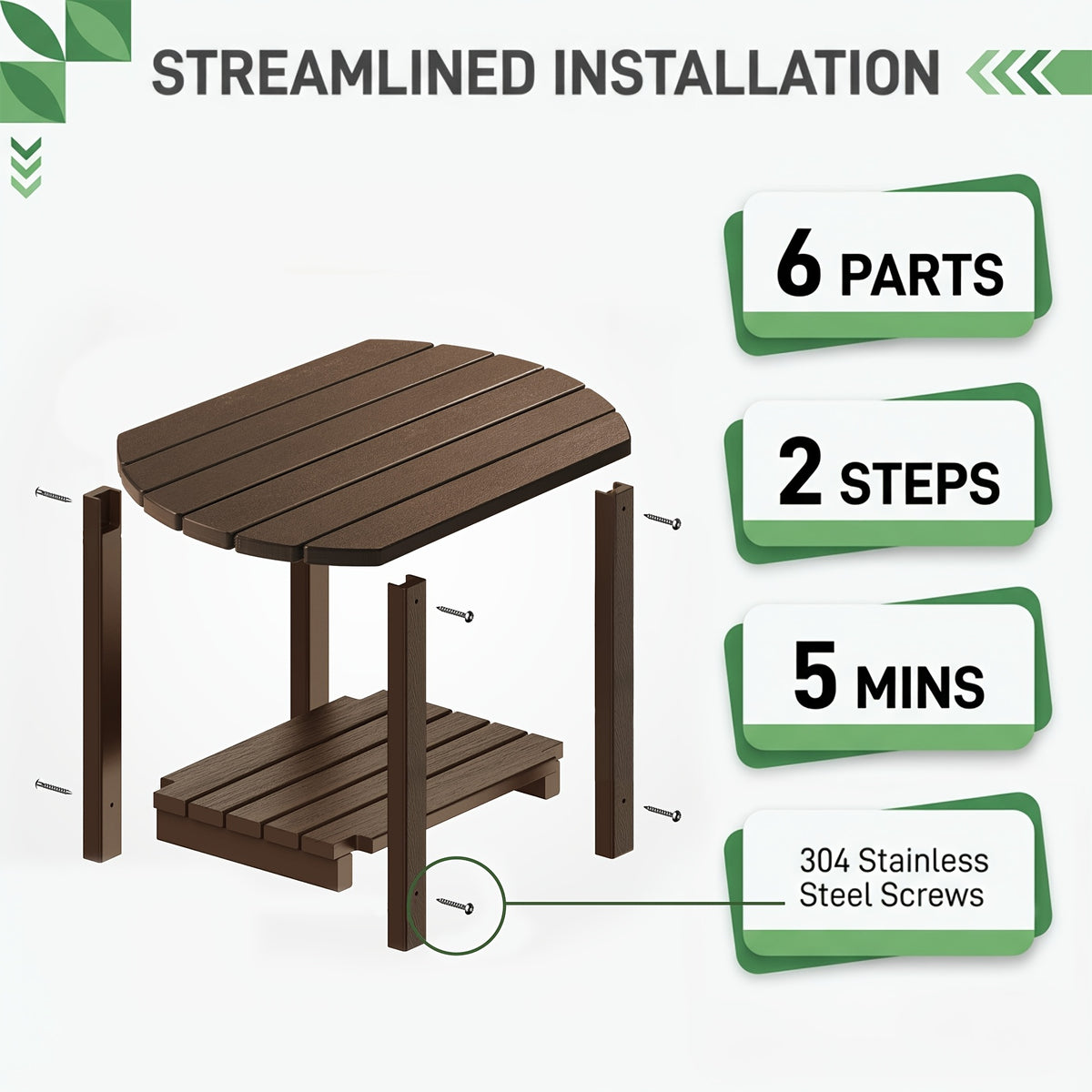 HDPE Adirondack Side Table with Rounded Corners and Two-Tier Storage, YXHDPE006 Patio End Table in Five Colors for Porch, Deck, Garden and Indoor Accent Use