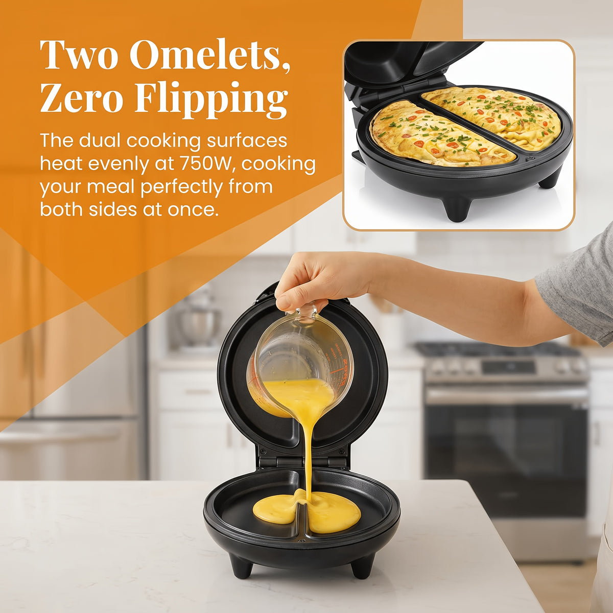 Electric Omelet Maker with Dual 6.5-Inch Nonstick Pans, Black Double-Sided Flip Cooker for Pancakes, Frittatas, Crepes and Homemade Breakfasts