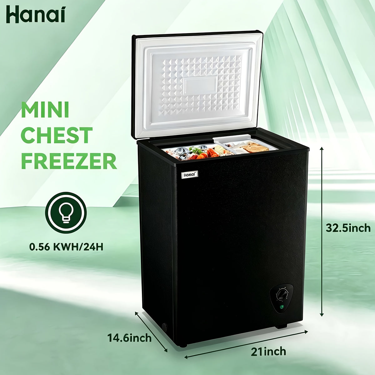 WANAI Chest Freezer 3.8 Cu. Ft. with Top-Opening Door, Seven Temperature Settings and Removable Basket, Black or White for Home Kitchen Storage