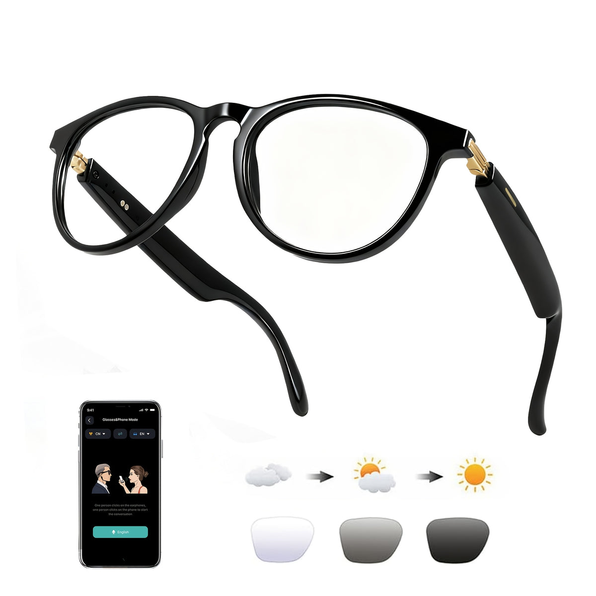 Conference Translation Glasses by OICIIDO with Listed 160-Language Recognition and Meeting Summaries, M02, KL and KO Model Options for Multilingual Discussions
