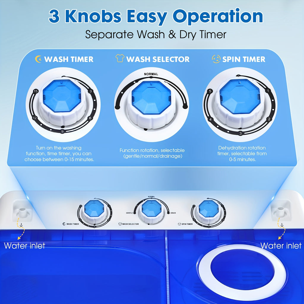 Twin Tub Laundry Washer with Drain Pump, Portable Washing Machine with Listed 18lb Wash and 10lb Spin Capacities for Apartments and Small Spaces