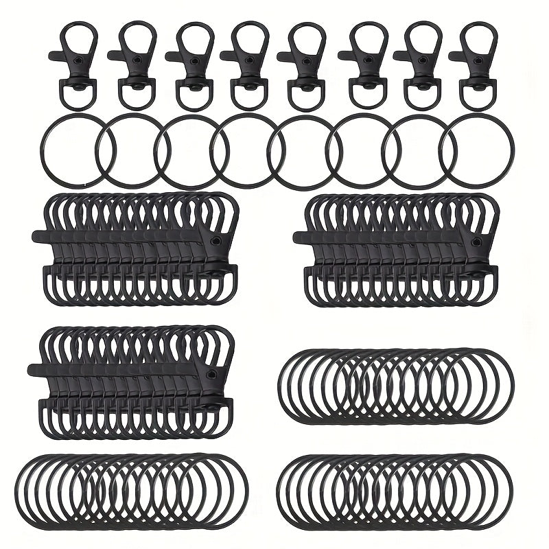 Keychain Hardware Kit 100 Pieces, Random Multicolor Set with 50 Swivel Keychains and 50 Metal Lobster Hooks for DIY Lanyards and Backpack Charms